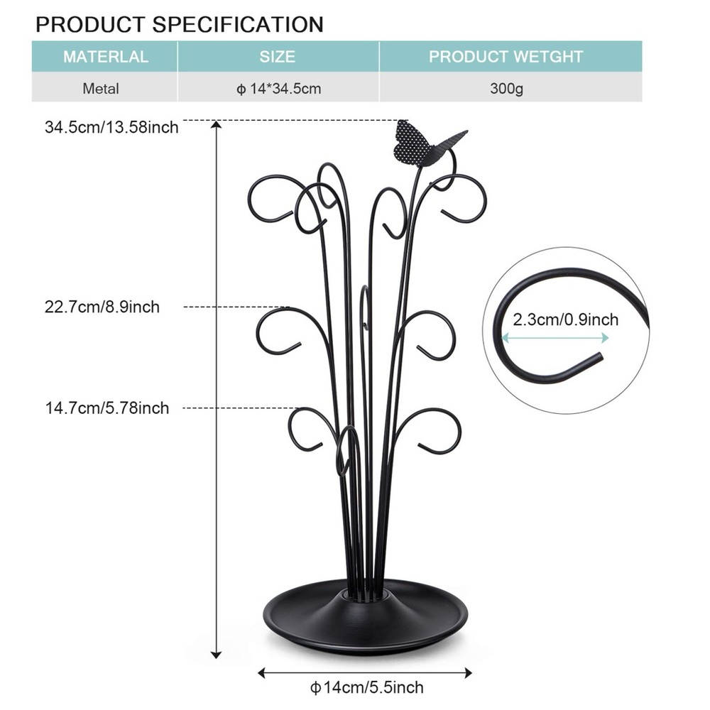 12 Hook Butterfly Jewelry Holder Stand Metal Ring Dish Earring Bracelet Holder - Picture 2 of 3